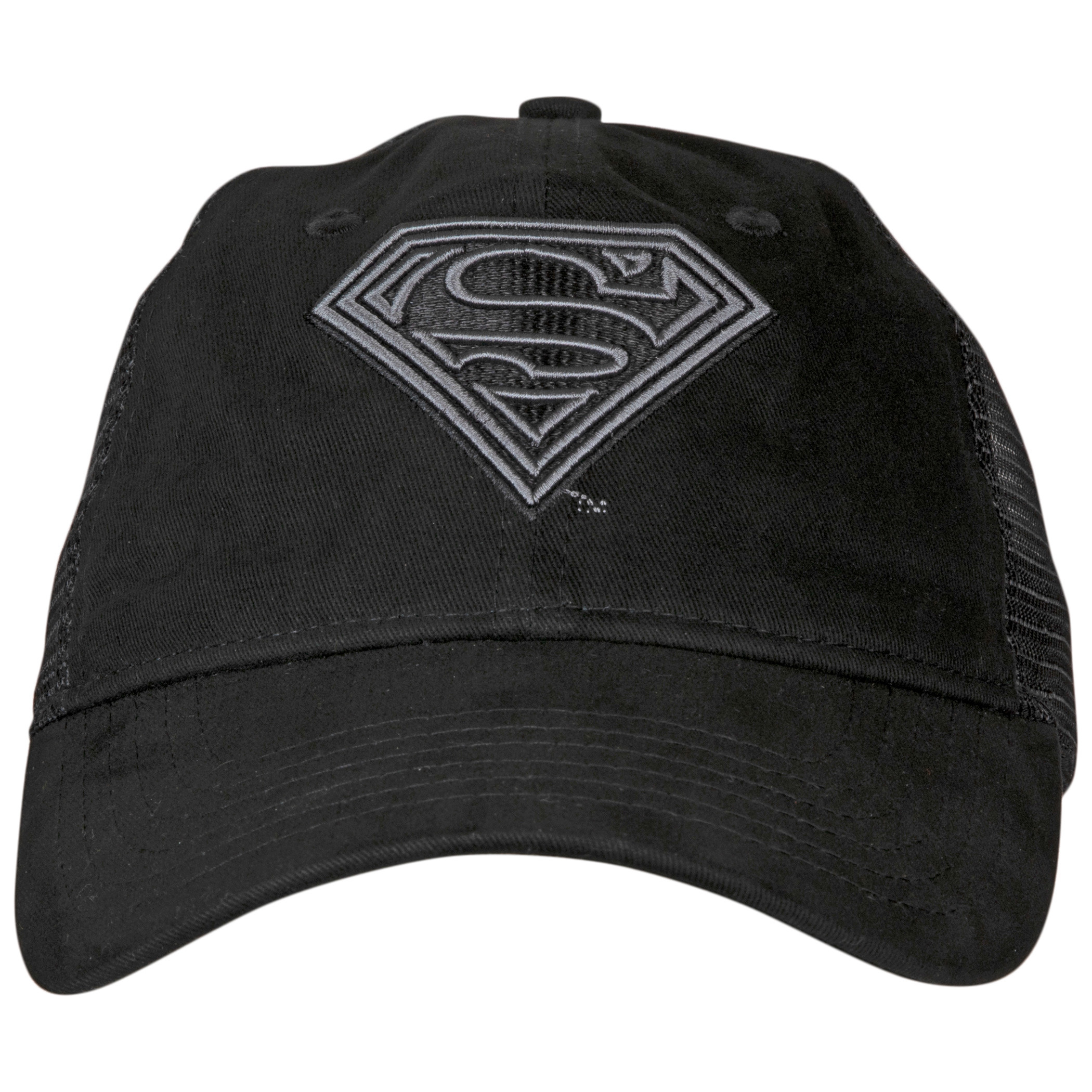 Superman Classic Symbol Black on Black Curved Brim Adjustable Dad Hat